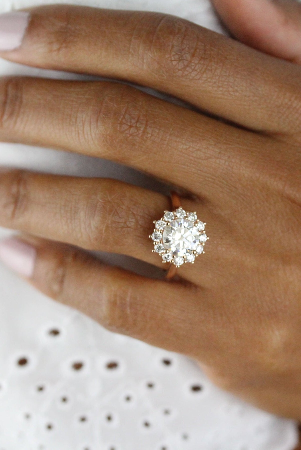 Round Halo Moissanite Engagement Ring