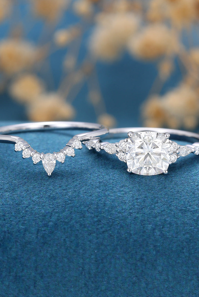 cushion-shaped-moissanite-cluster-bridal-set
