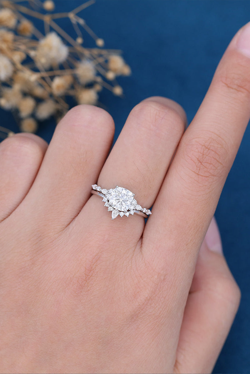 cushion-shaped-moissanite-cluster-bridal-set