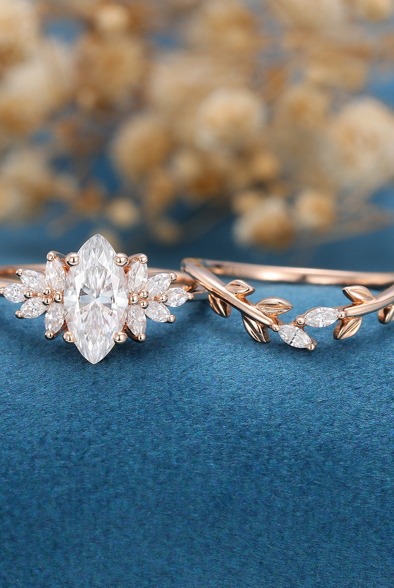 marquise-shaped-moissanite-cluster-bridal-set