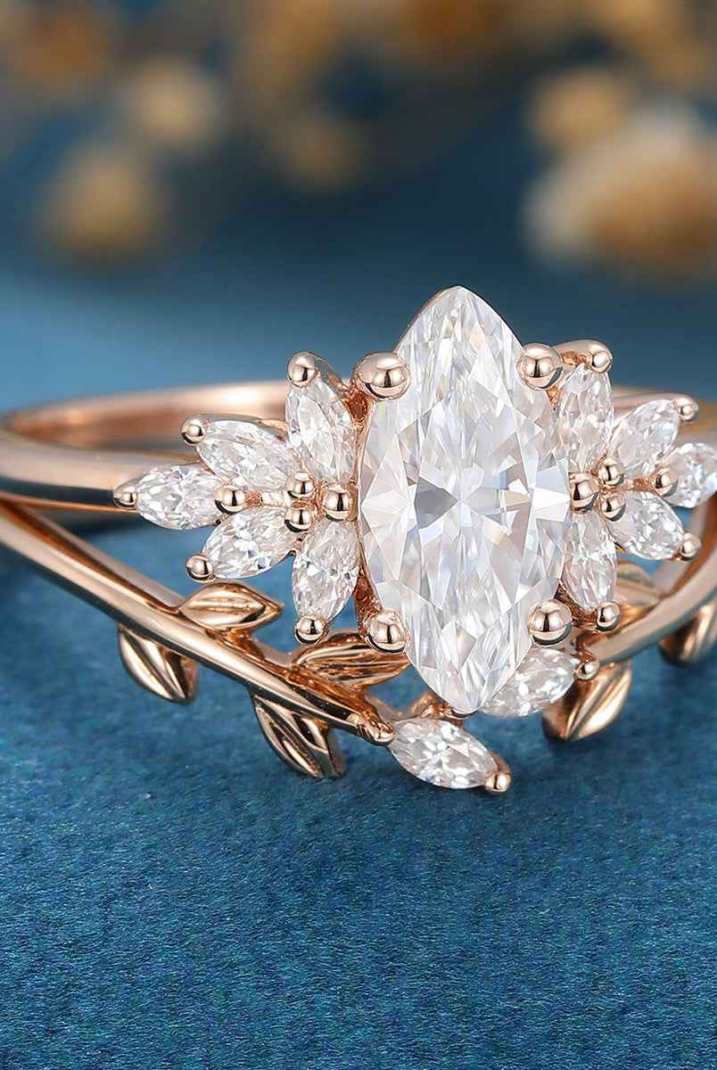 marquise-shaped-moissanite-cluster-bridal-set