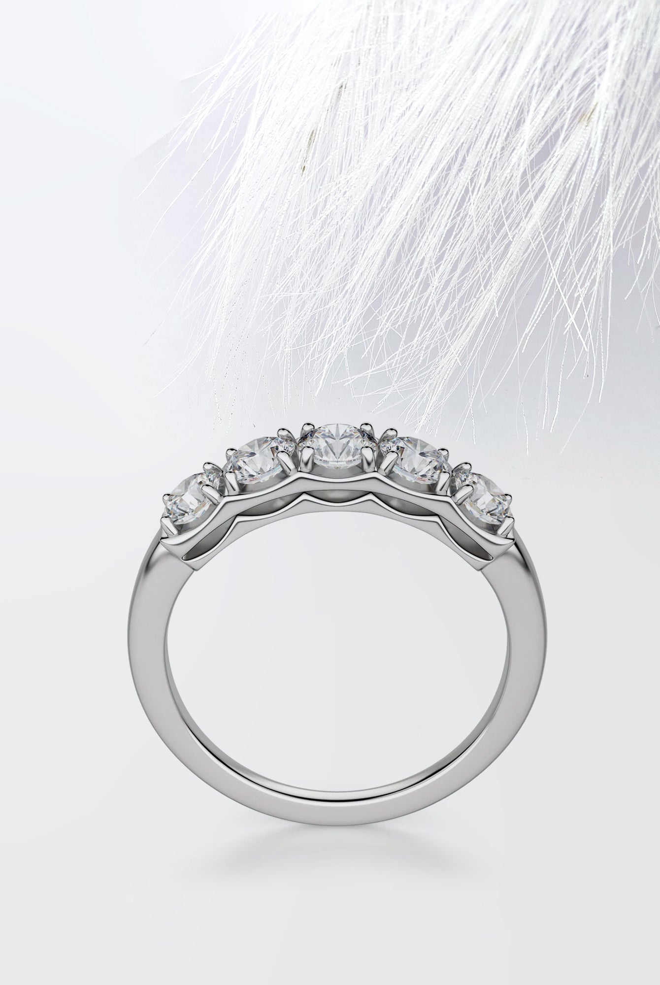 Five Stone Round Cut Moissanite Diamond Wedding Band in White Gold