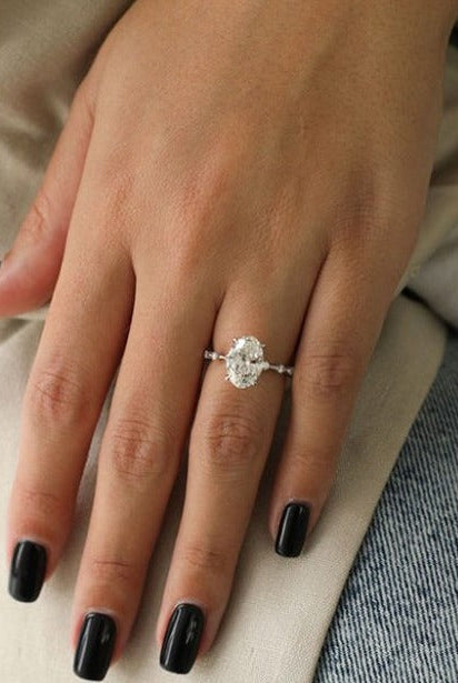 2.0ct Oval Petite Pave Moissanite Diamond Four Prong Engagement Ring In 18K Solid Gold