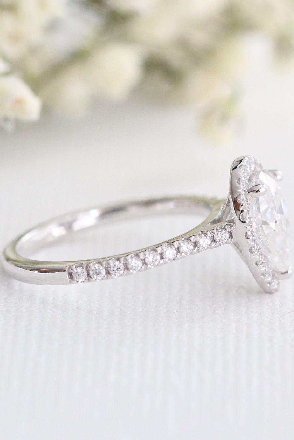 1.50CT Pear Pave Moissanite Diamond Halo Engagement Ring For Her