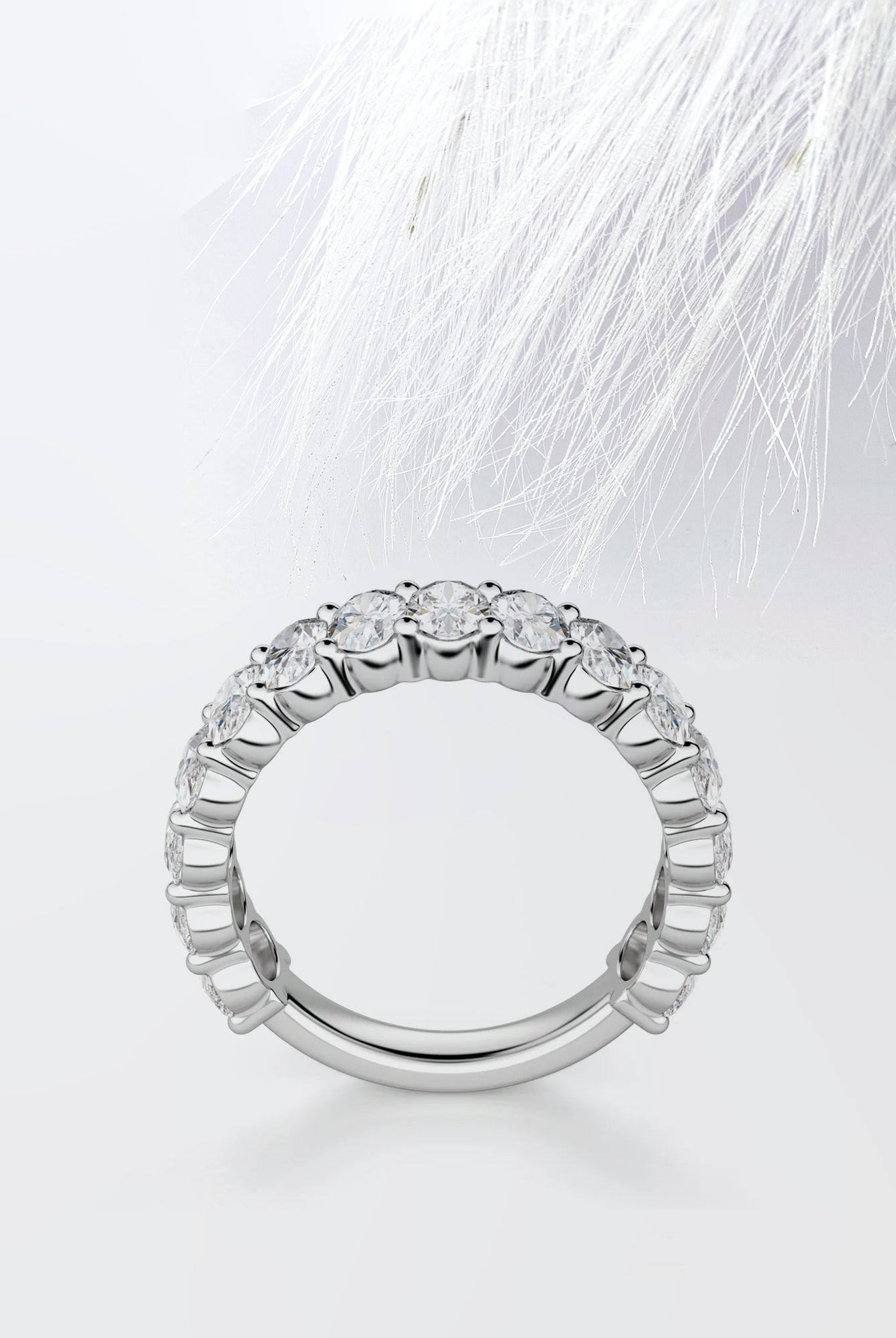 Oval Cut Moissanite Prong Diamond Wedding Band in White Gold