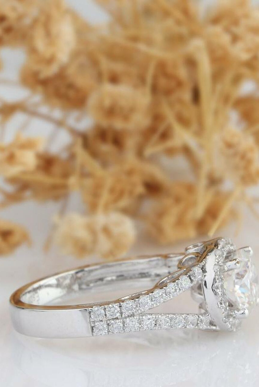 1.0CT Round Split Shank Moissanite Diamond Halo Engagement Ring
