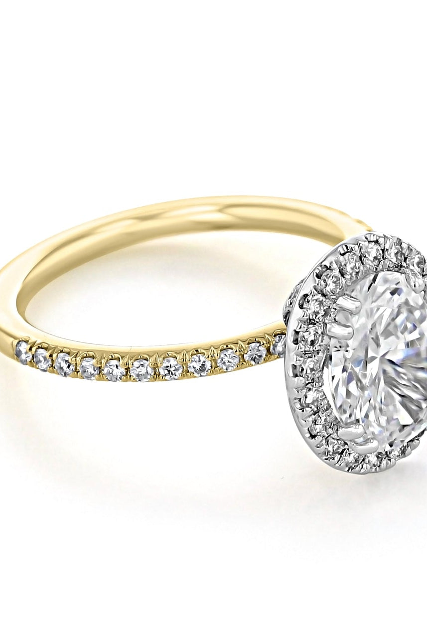 1.93CT Oval Halo Moissanite Diamond Two Tone Engagement Ring