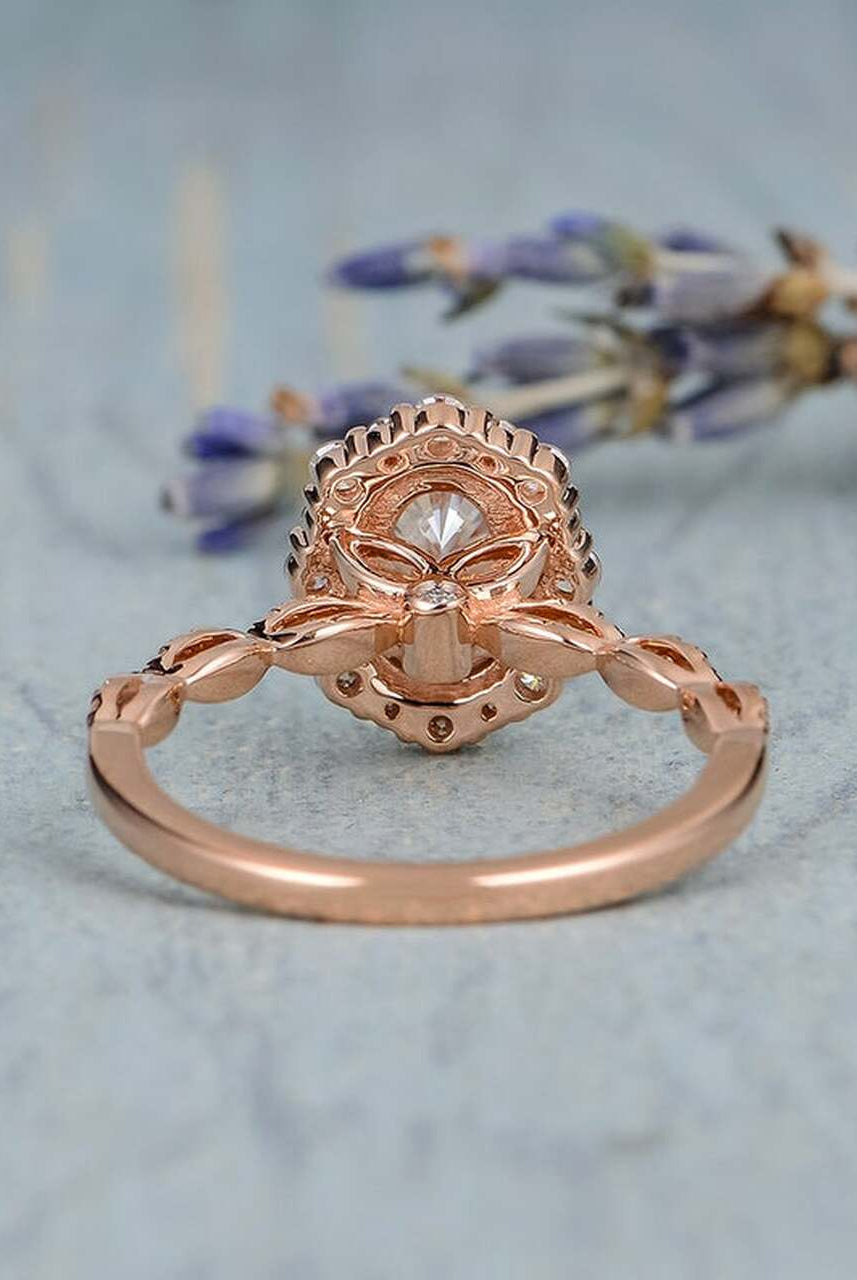1.0CT Oval Floral Halo Moissanite Diamond Vintage Pave Engagement Ring