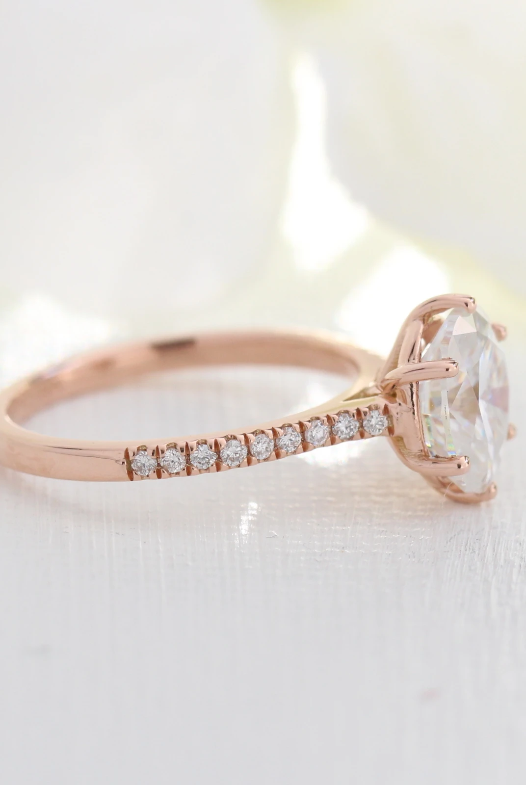 2.0CT Oval Pave Moissanite Diamond Six Prong Engagement Ring