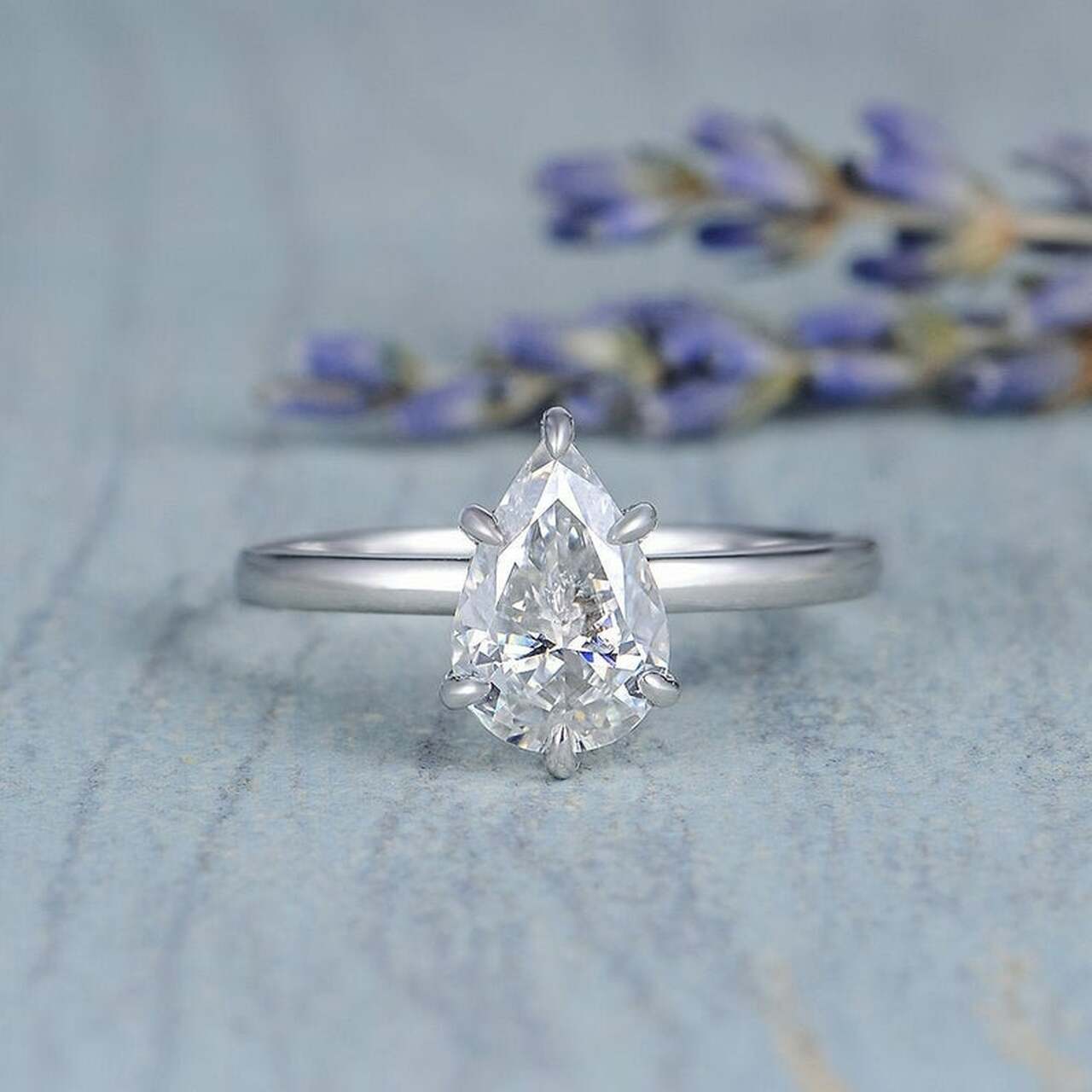 2.50CT Pear Cut Hidden Halo Moissanite Diamond Engagement Ring