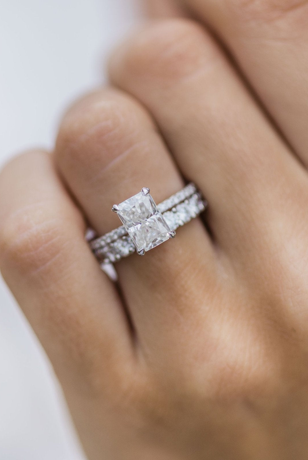 2.0CT Radiant Hidden Halo Moissanite Diamond Pave Engagement Ring