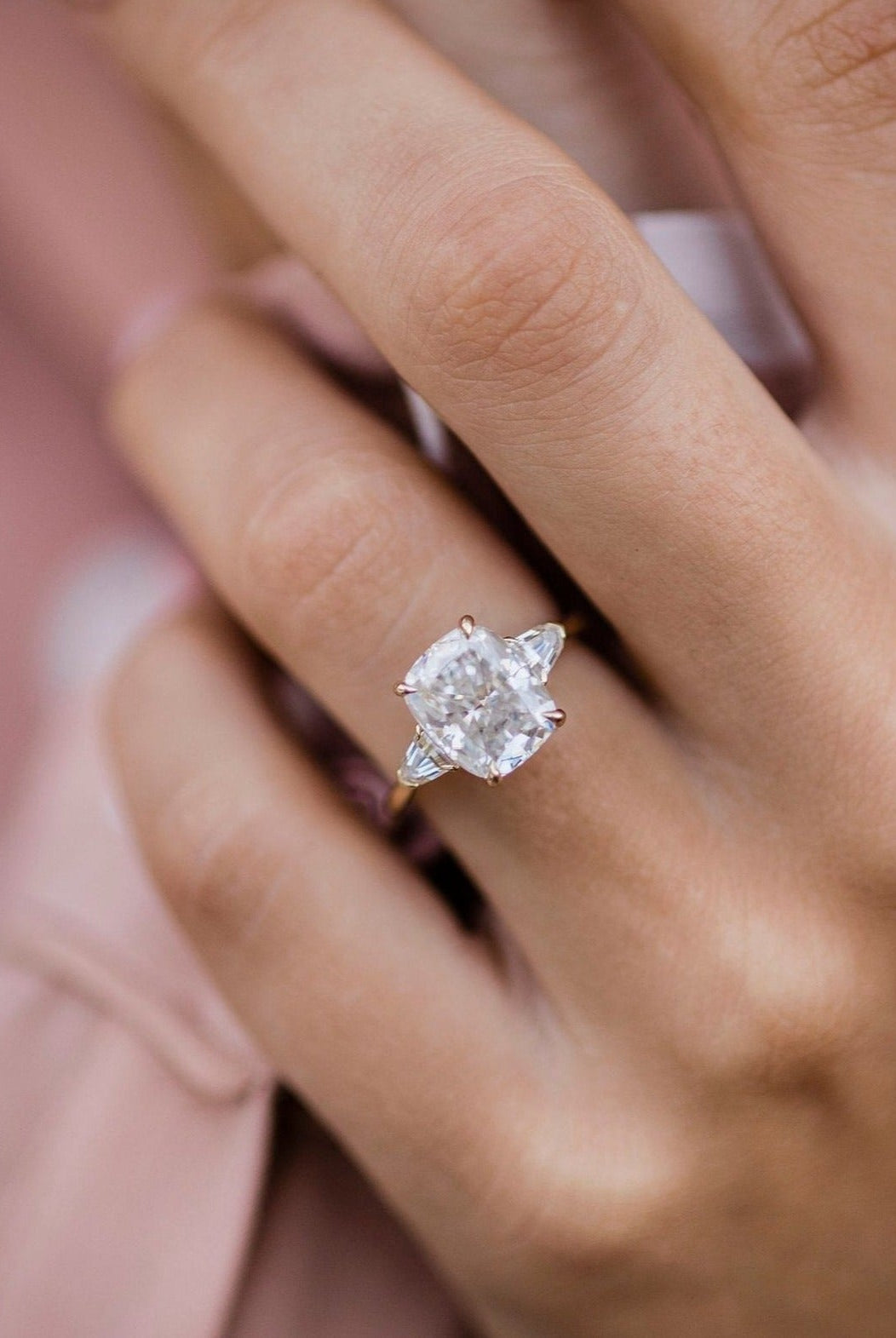 4.20CT Elongated Cushion Three Stone Moissanite Diamond Engagement Ring