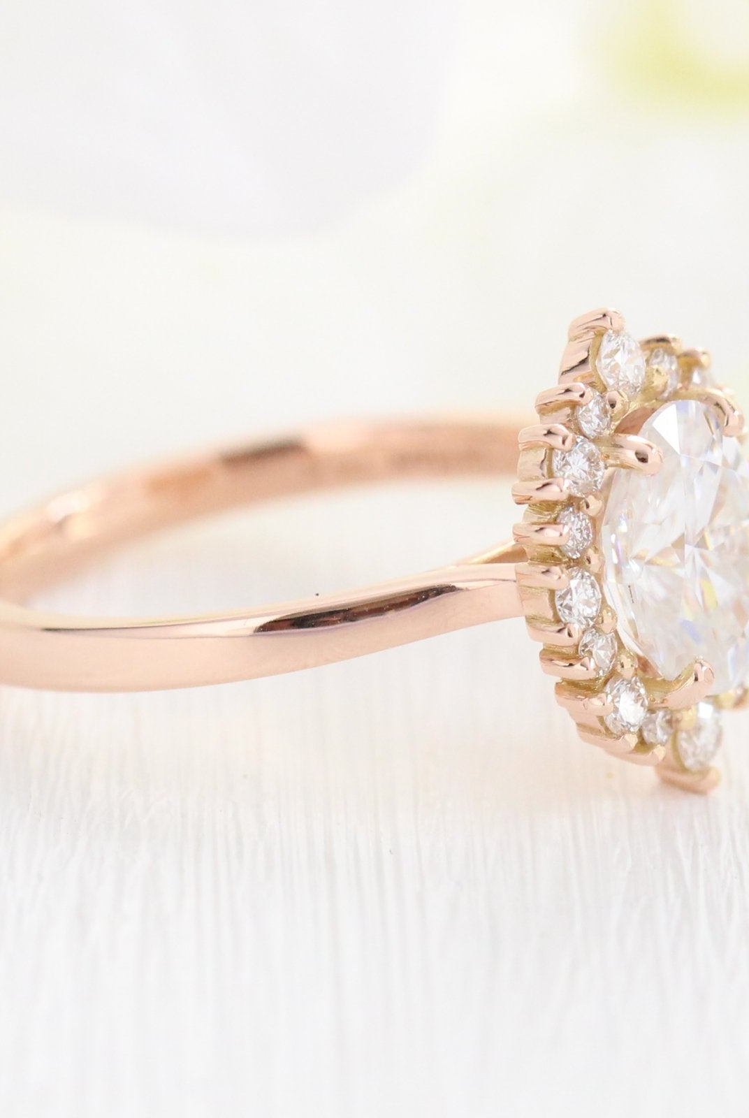 1.50CT Oval Halo Moissanite Diamond Solitaire Engagement Ring In Solid Gold