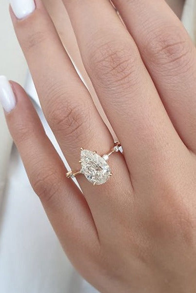 2.50ct Pear Petite Pave Moissanite Diamond Engagement Ring For Her In 14K Solid Gold
