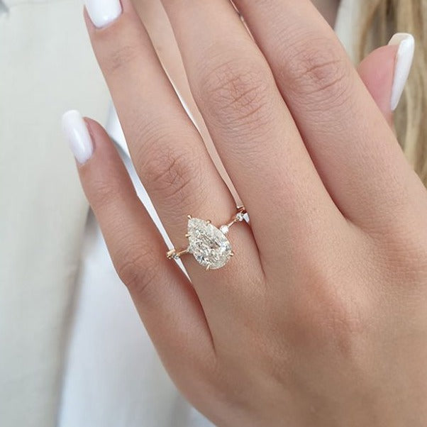 2.50ct Pear Petite Pave Moissanite Diamond Engagement Ring For Her In 14K Solid Gold