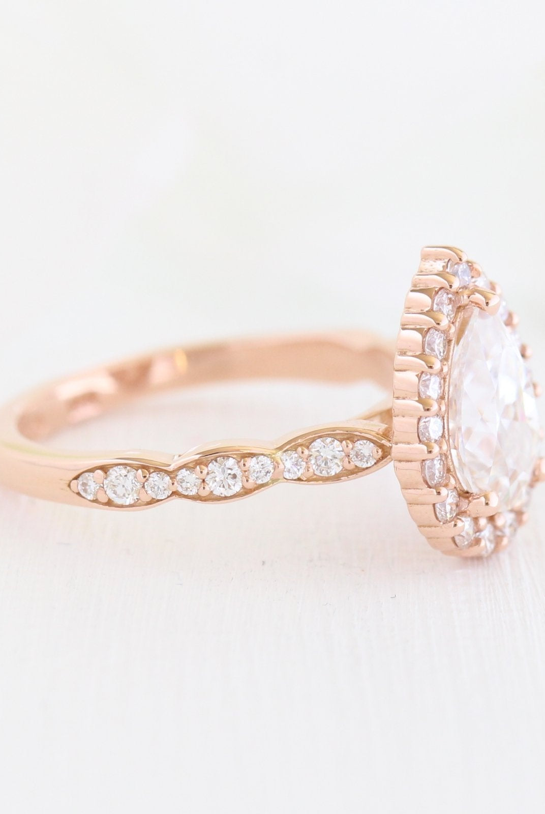 1.50CT Pear Halo Moissanite Diamond Vintage Pave Engagement Ring For Women