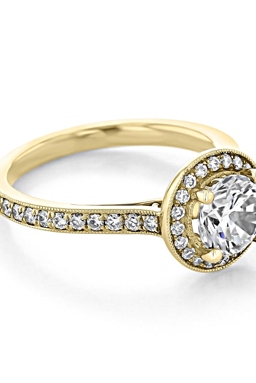 1.0CT Round Halo Moissanite Diamond Pave Engagement Ring In 18K Yellow Gold