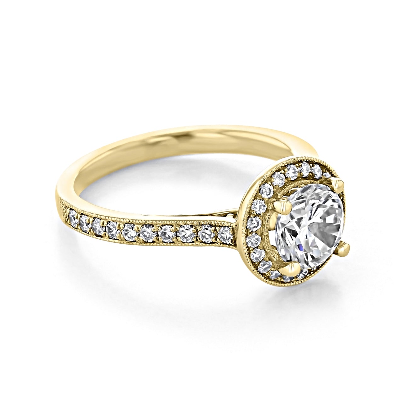 1.0CT Round Halo Moissanite Diamond Pave Engagement Ring In 18K Yellow Gold