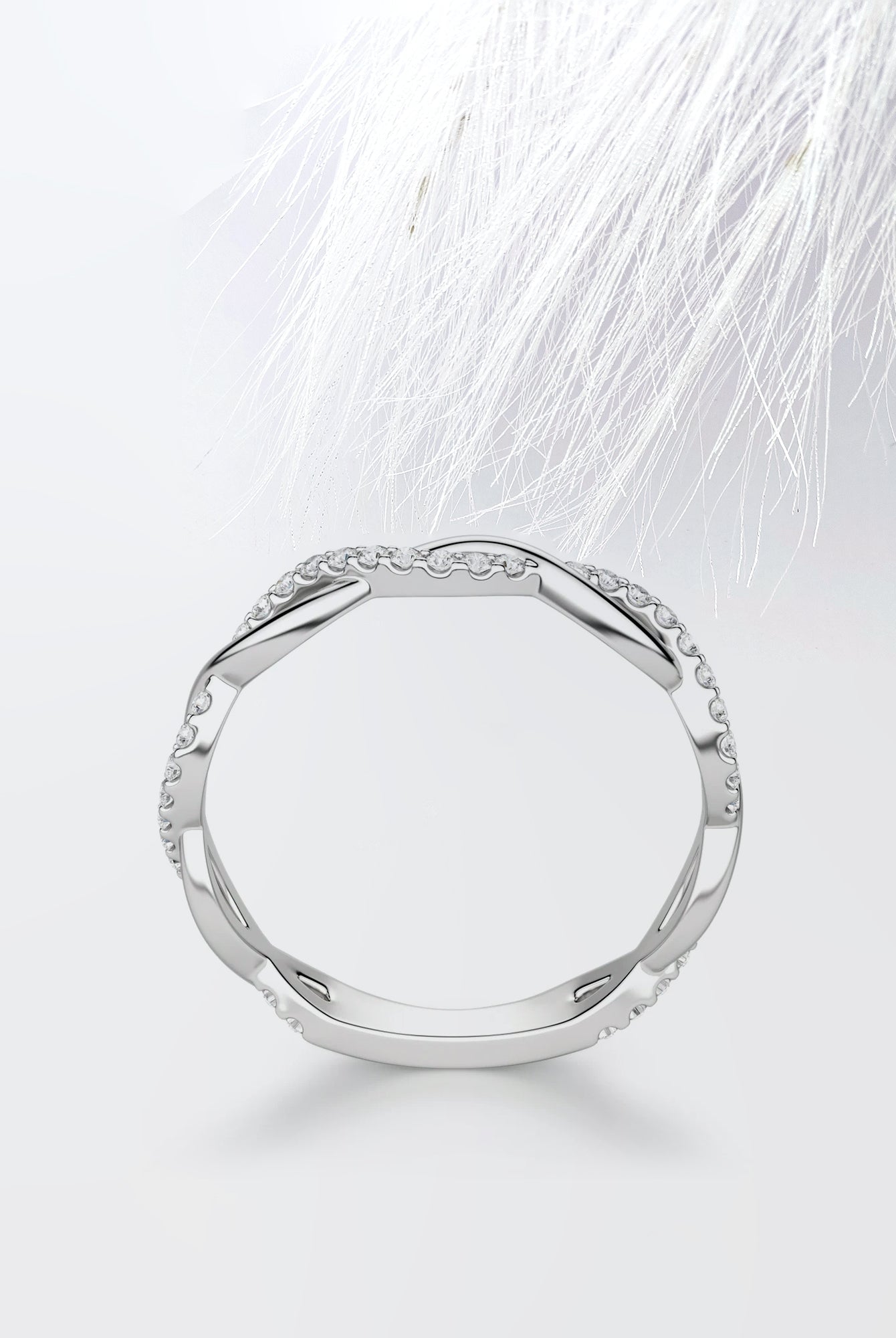 Round Cut Moissanite Infinity Diamond Wedding Band in White Gold