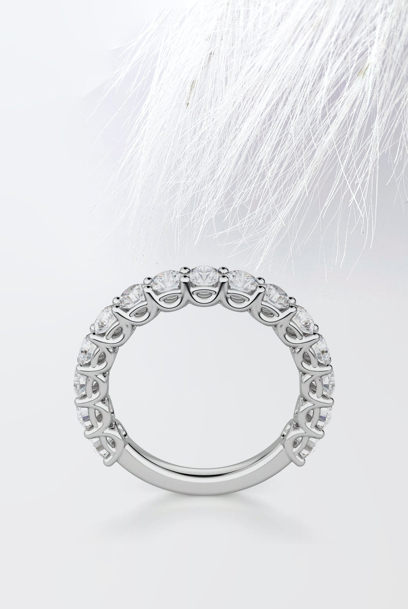 Round Cut Moissanite Scallop Diamond Wedding Band for Women