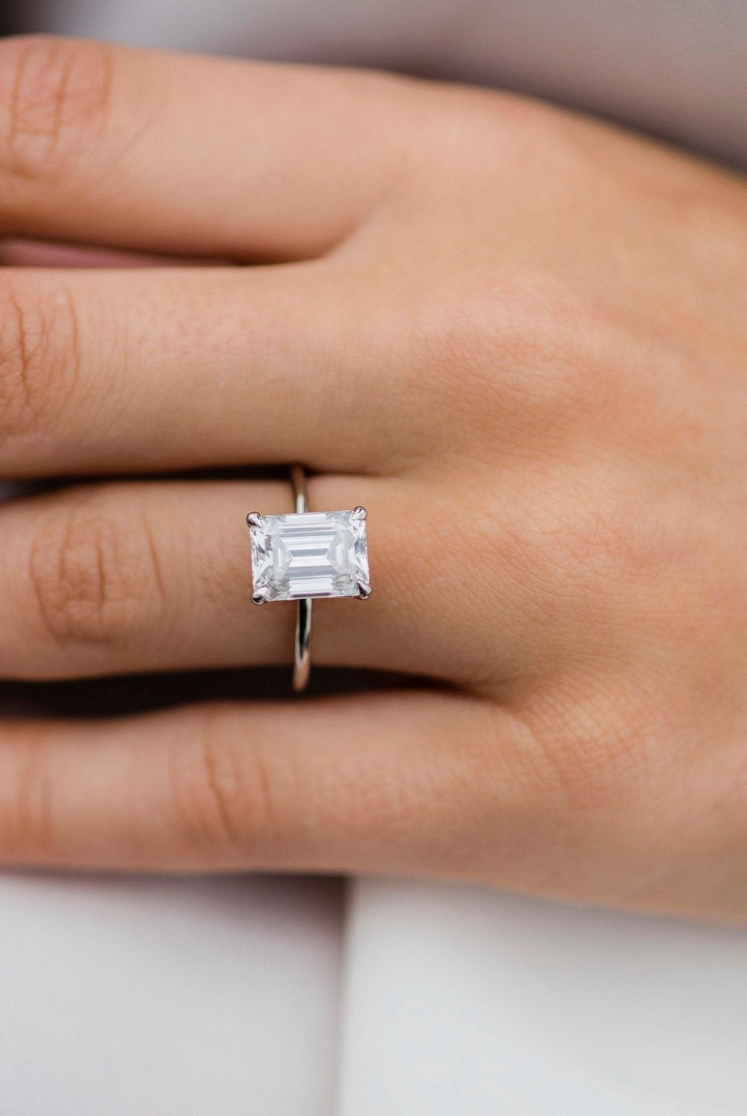 2.60CT Emerald Cut Moissanite Solitaire Engagement Ring