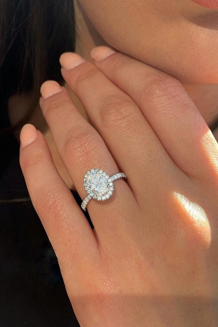 1.91CT Oval Halo Moissanite Diamond Pave Engagement Ring