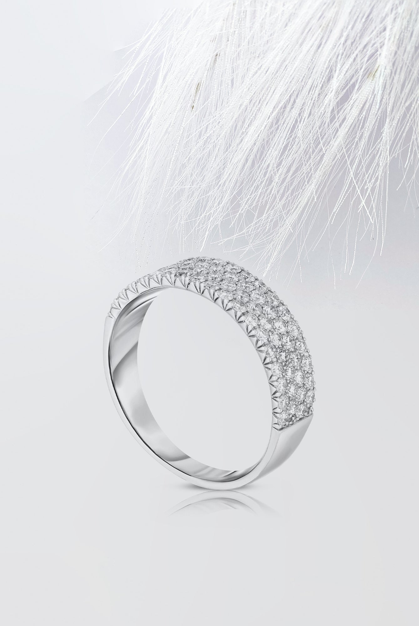Round Cut Moissanite Four Row Diamond Wedding Band