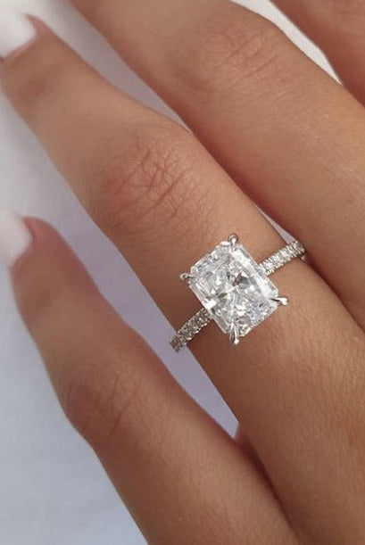 2.0ct Radiant Pave Moissanite Diamond Hidden Halo Engagement Ring