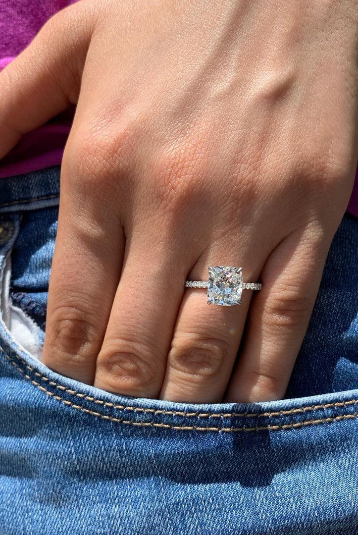1.20CT Cushion Pave Moissanite Diamond Four Prong Engagement Ring For Women