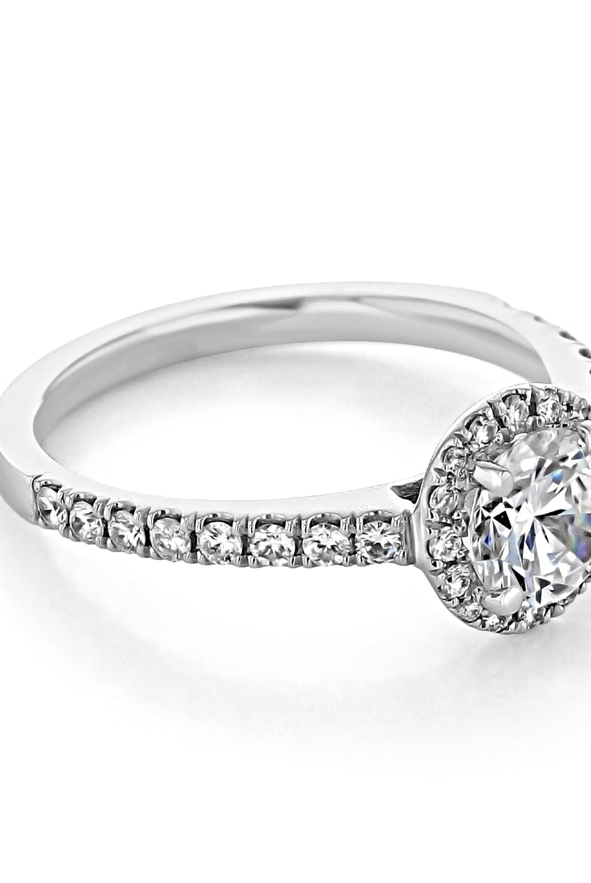 1.0ct Round Halo Moissanite Diamond Pave Engagement Ring For Her In 18K Solid Gold
