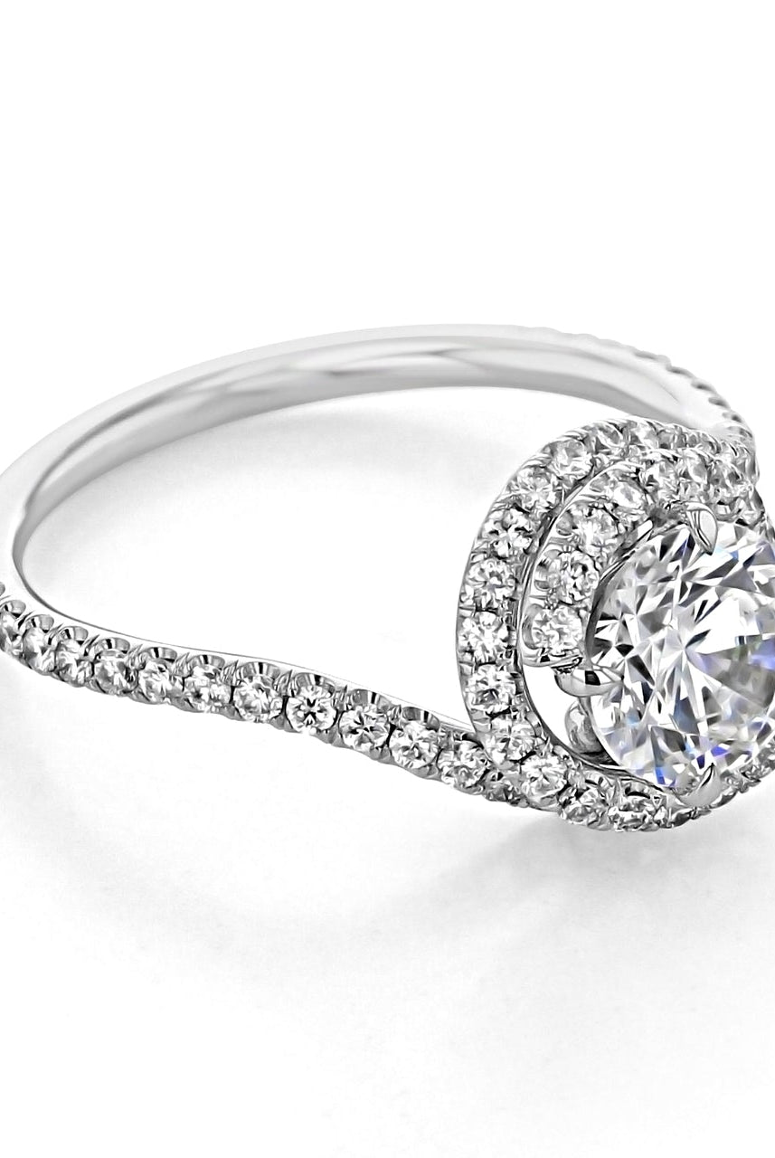 1.0CT Round Four Prong Moissanite Diamond Halo Engagement Ring For Women