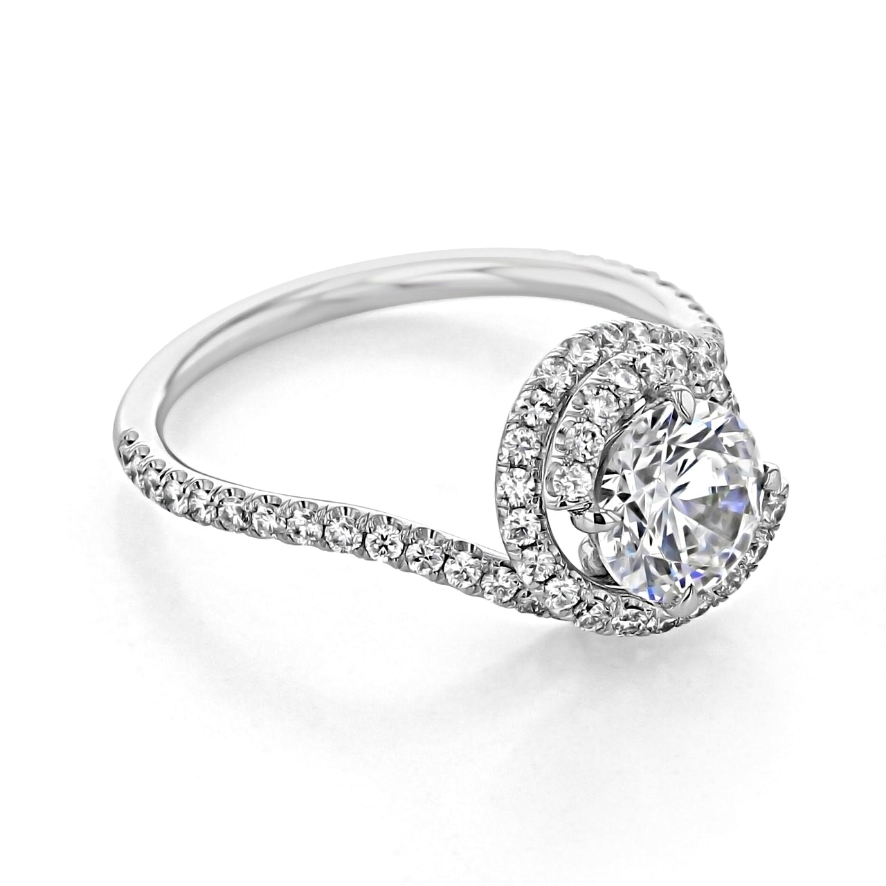 1.0CT Round Four Prong Moissanite Diamond Halo Engagement Ring For Women