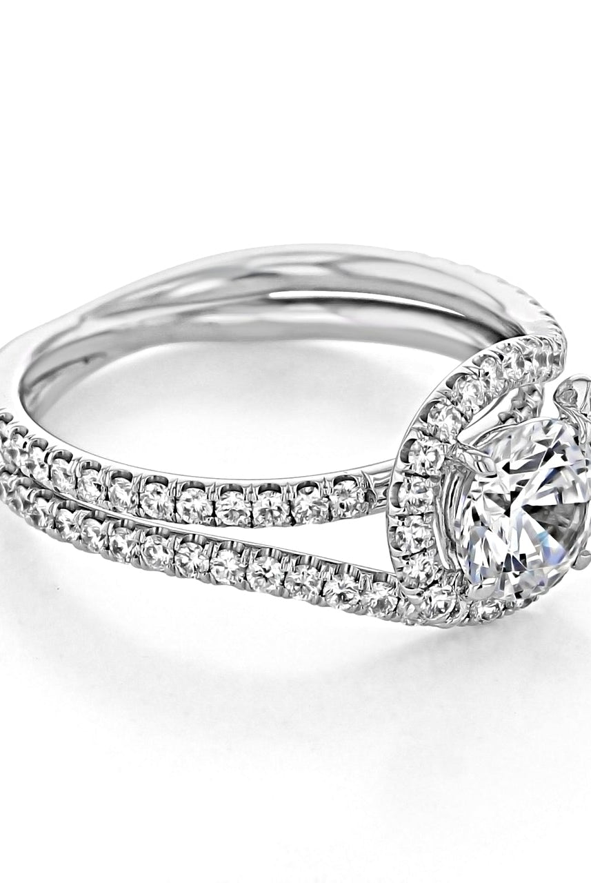 1.0CT Round Halo Moissanite Diamond Double Pave Engagement Ring