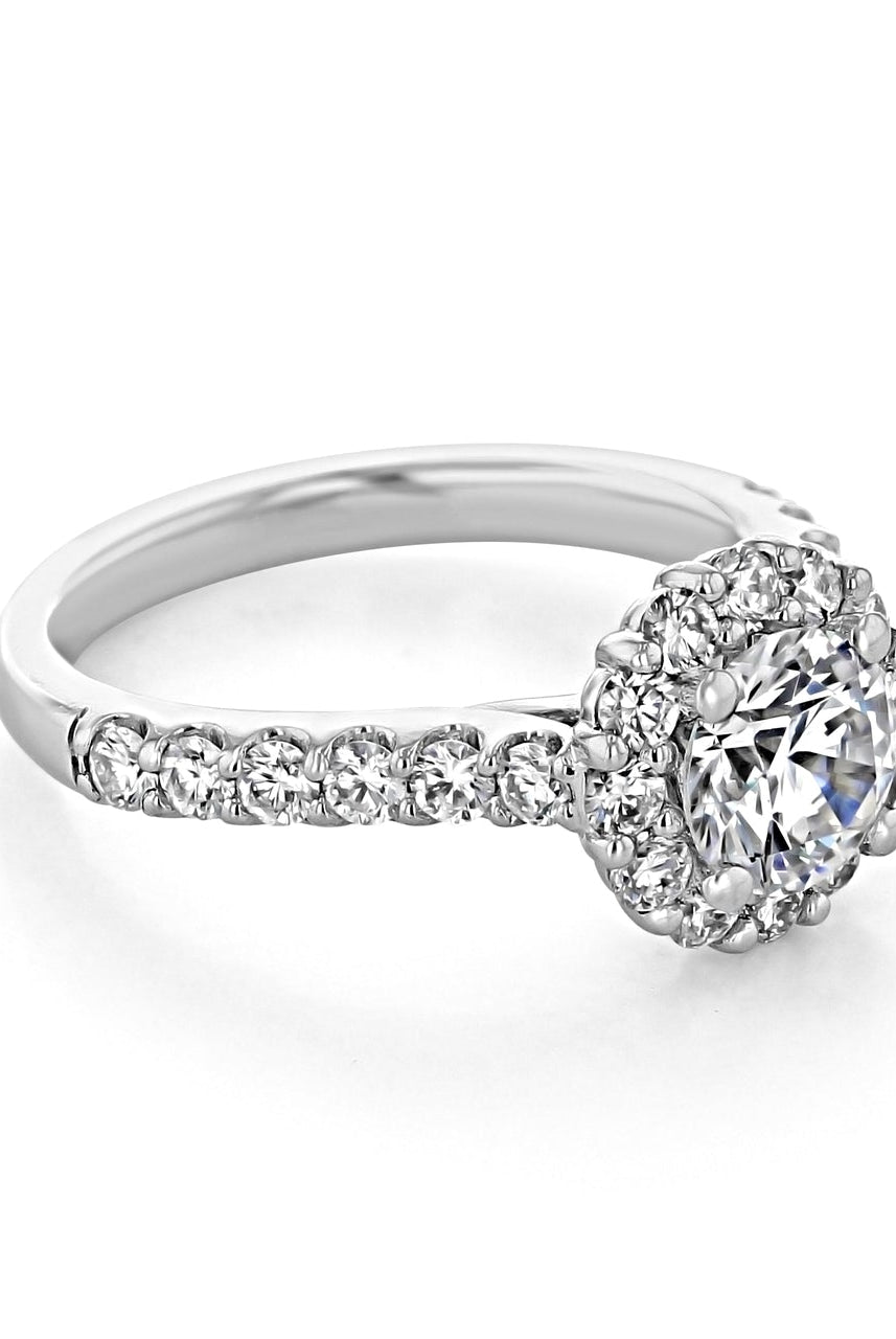 1.0ct Round Floral Halo Moissanite Diamond Pave Engagement Ring