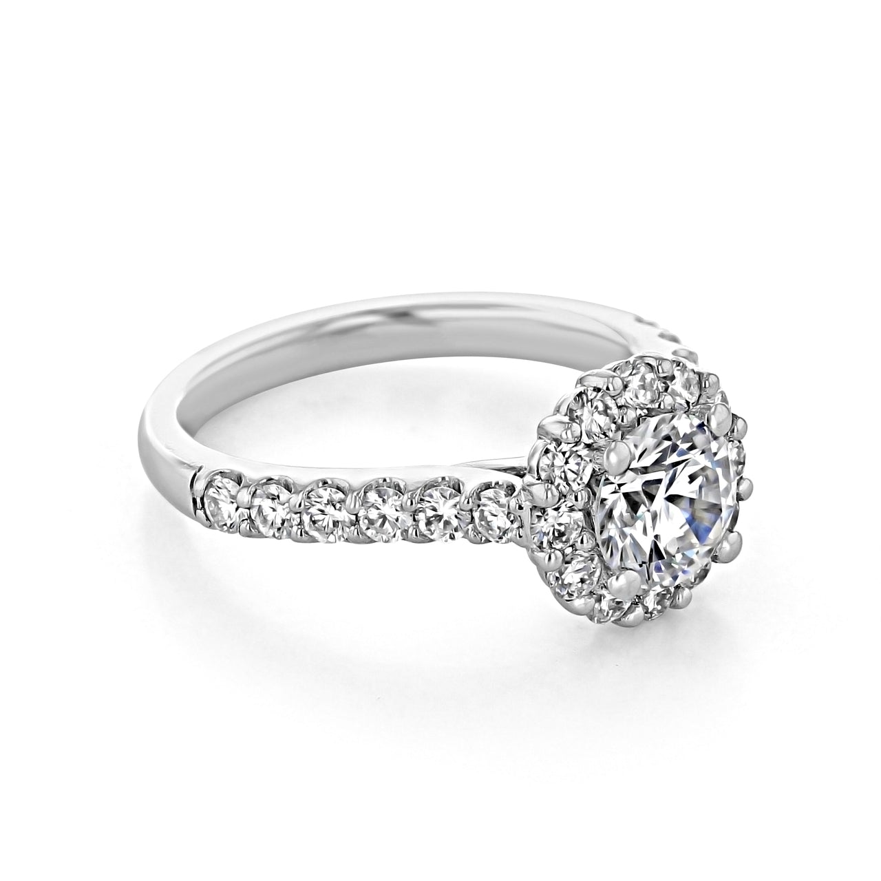 1.0ct Round Floral Halo Moissanite Diamond Pave Engagement Ring
