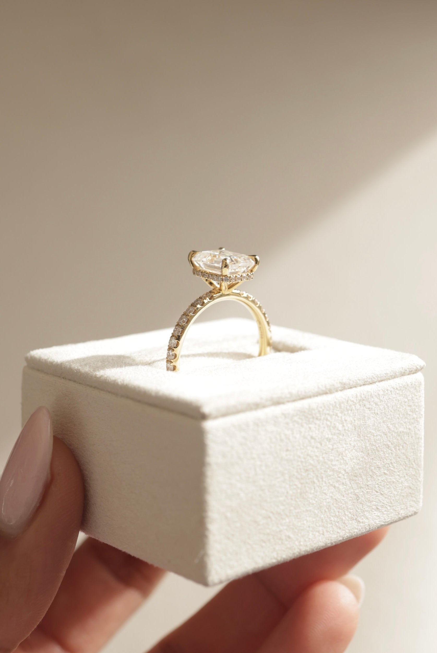 Emerald Cut Hidden Halo Ring