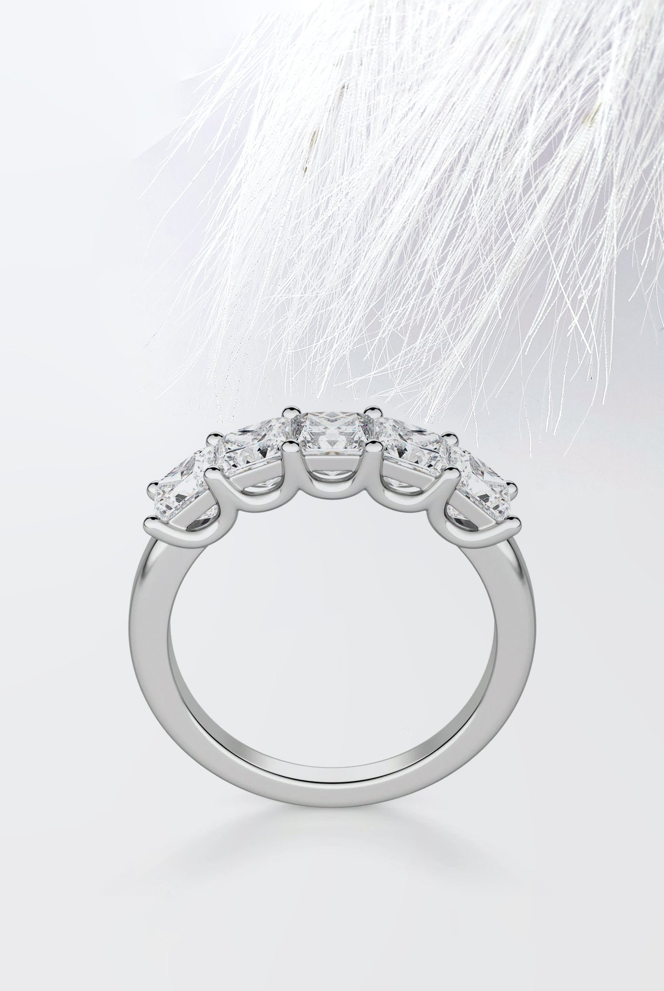 Five Stone Princess Cut Moissanite Diamond Wedding Band