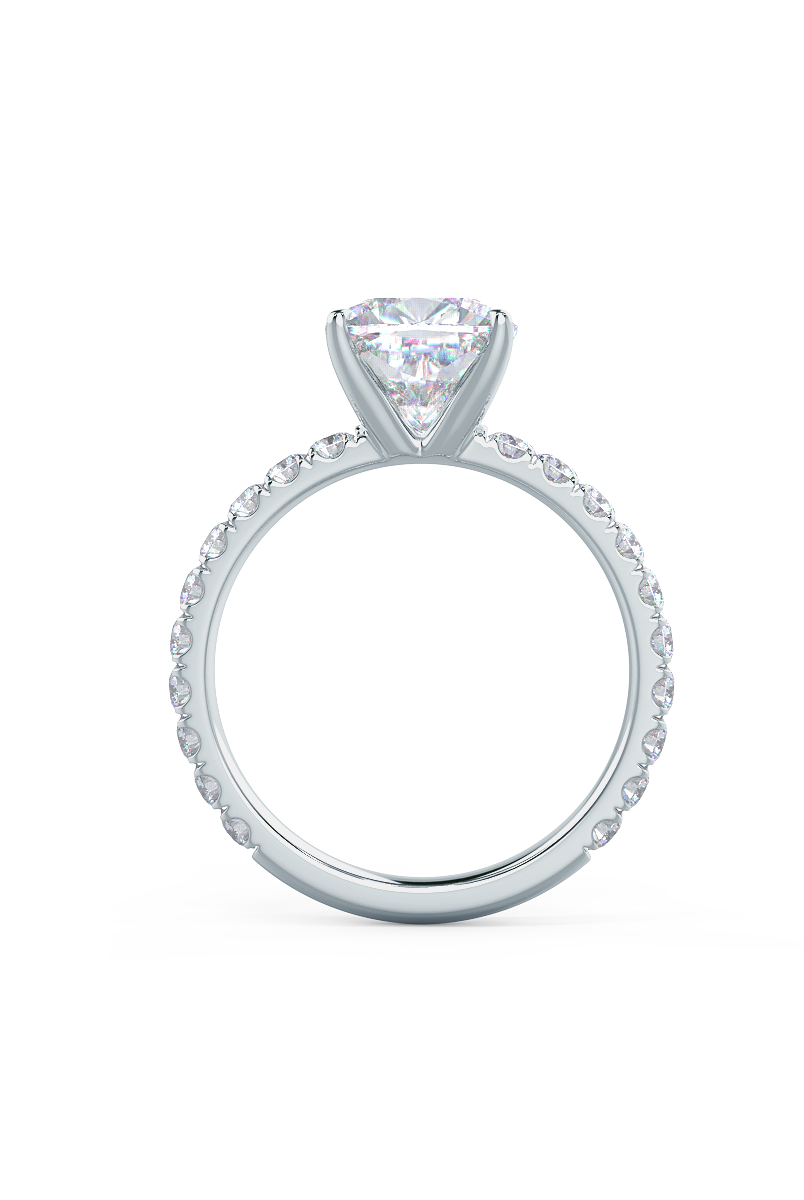 1.75CT Cushion Pave Moissanite Diamond Four Prong Engagement Ring