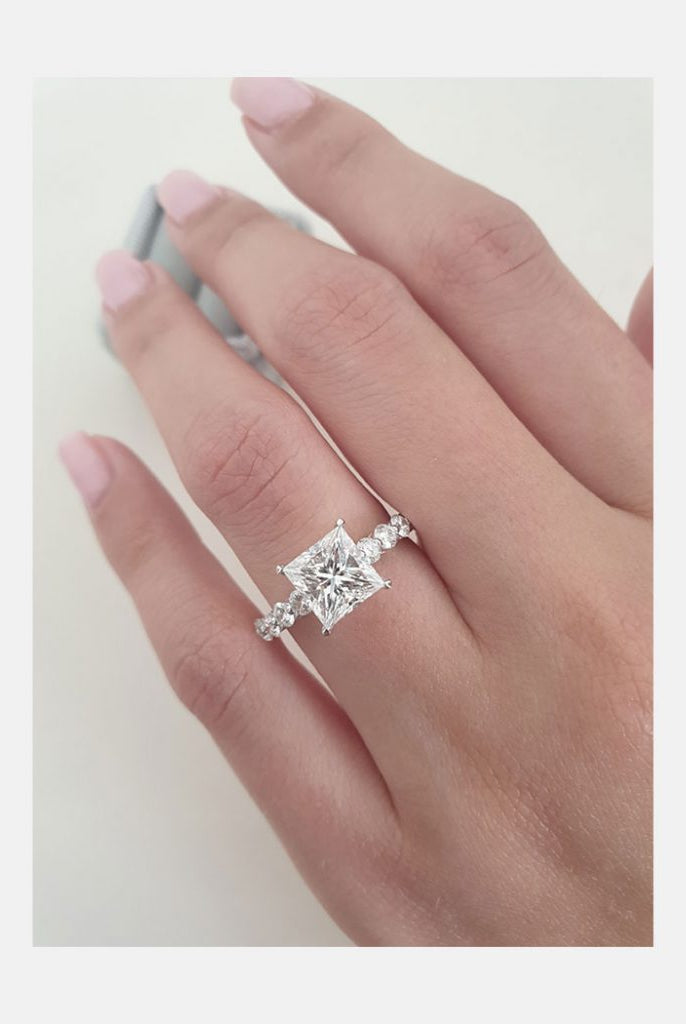 2.0CT Princess Cut Bubble Pave Moissanite Diamond Engagement Ring