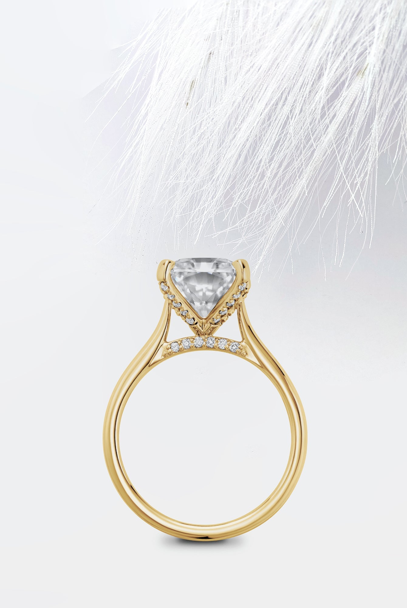 Round Diamond Cathedral Moissanite Engagement Ring For Women