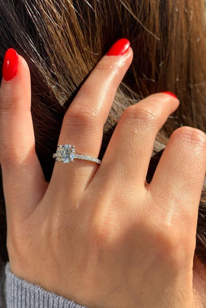 1.0CT Round Pave Moissanite Diamond Hidden Halo Engagement Ring