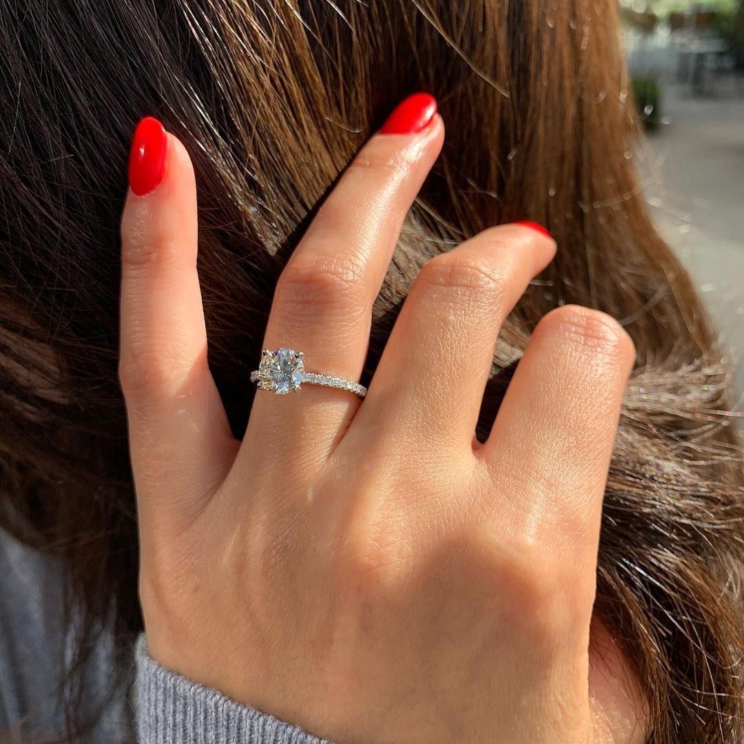 1.0CT Round Pave Moissanite Diamond Hidden Halo Engagement Ring