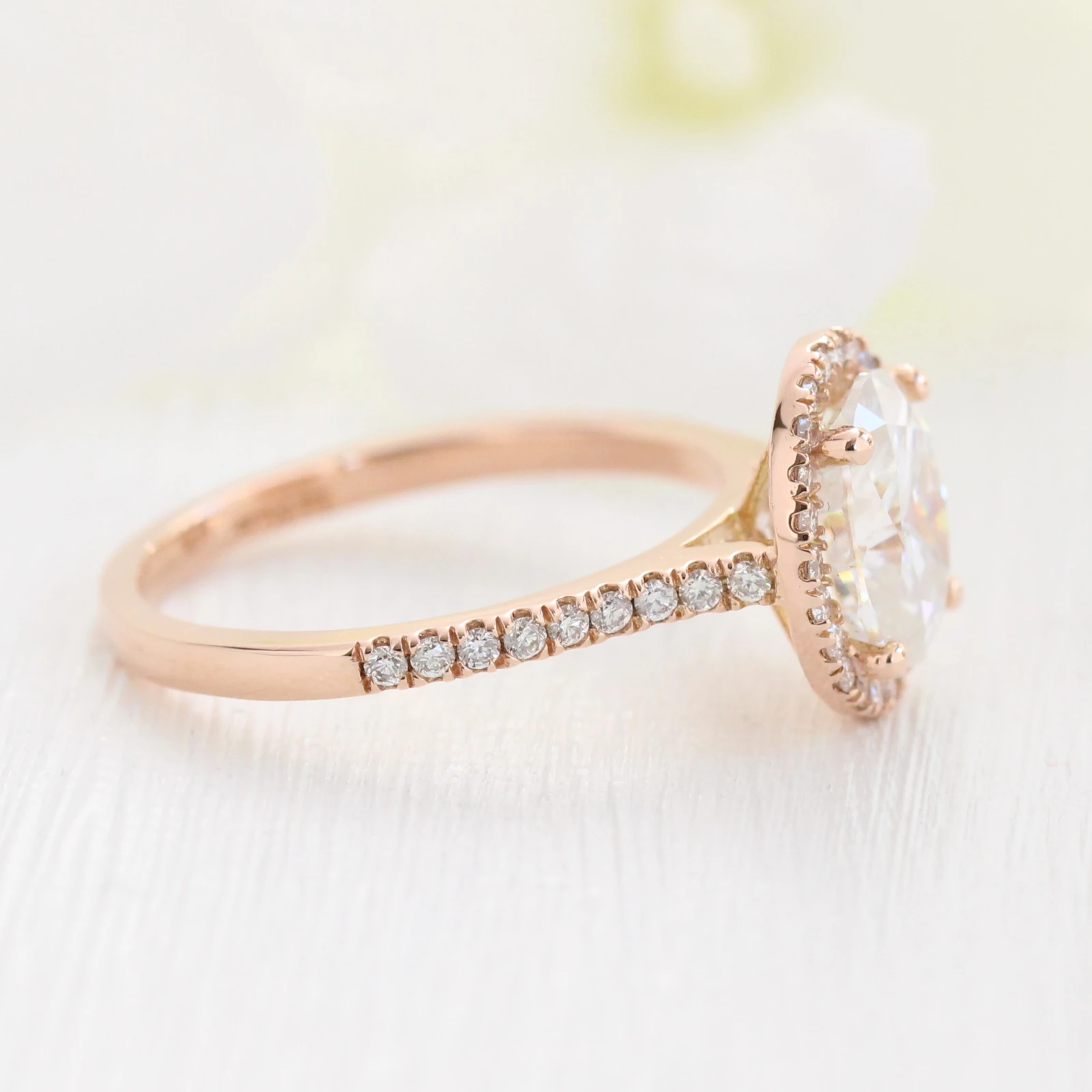 2.0CT Oval pave Moissanite Diamond Cathedral Set Halo Engagement Ring