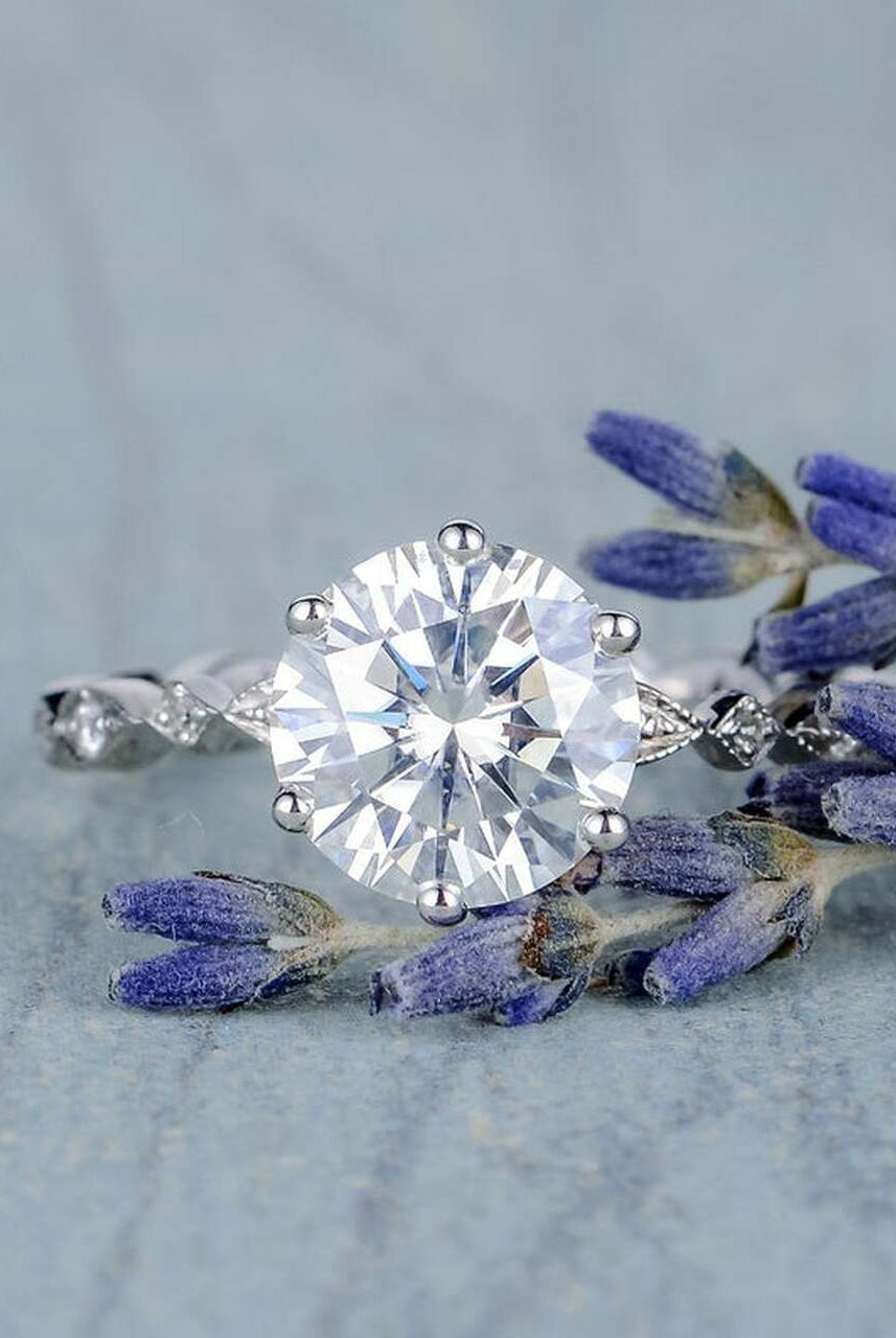 2.0CT Round Vintage Pave Moissanite Diamond Six Prong Engagement Ring for Women