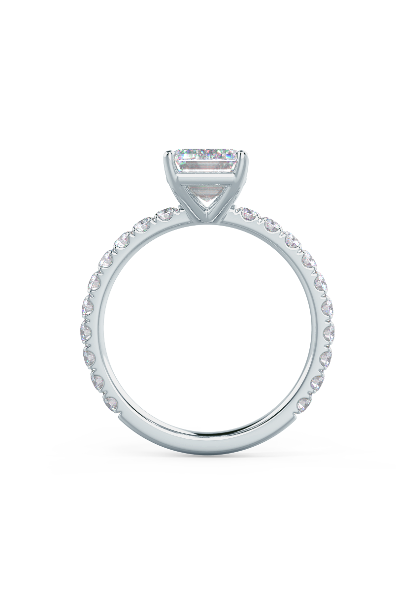 1.50CT Emerald Cut Pave Moissanite Diamond Four Prong Diamond Engagement Ring