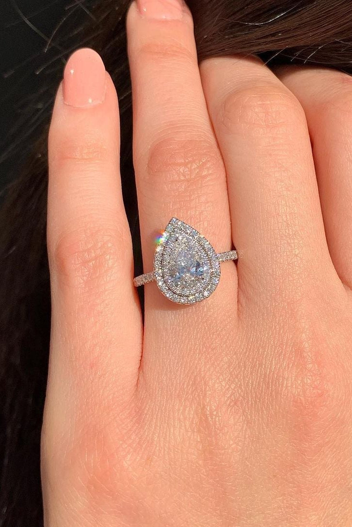 2.10CT Pear Pave Moissanite Diamond Halo Engagement Ring For Her