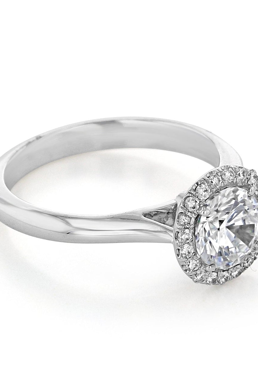 1.0CT Cathedral Set Round Moissanite Diamond Halo Engagement Ring