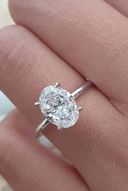 2.0ct Oval Moissanite Diamond Solitaire Engagement Ring For Women In 14K White Gold