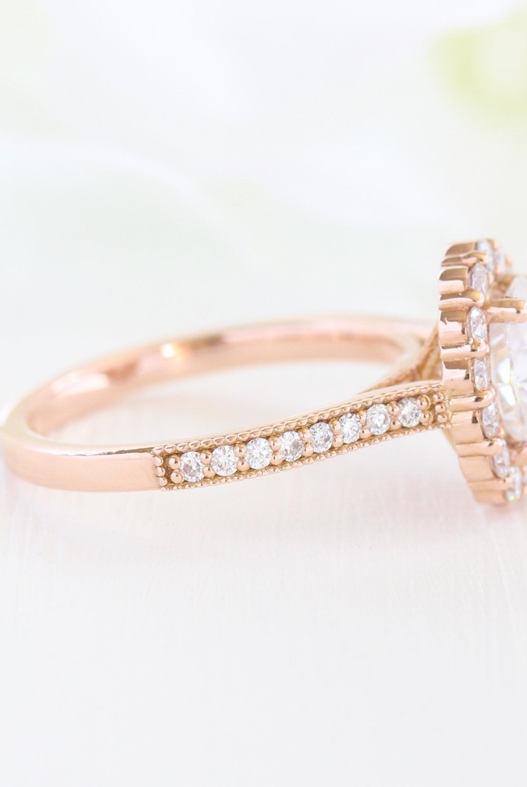 1.50CT Oval Floral Halo Moissanite Diamond Channel Set Engagement Ring