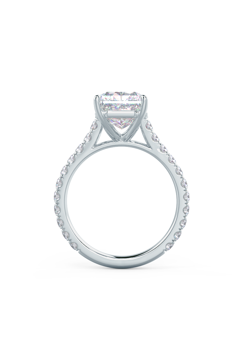 2.0CT Cathedral Set Radiant Moissanite Diamond Pave Engagement Ring In 14K White Gold